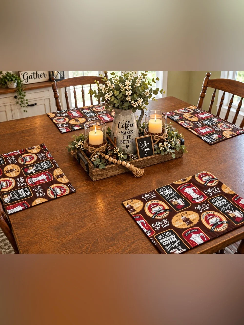 Handmade Coffee-Themed Quilted Placemats Set of 4